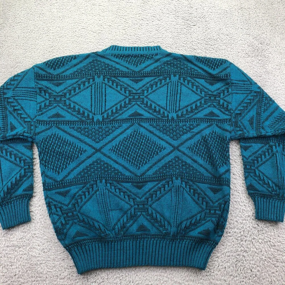 Vintage Chia Sweater Mens XL Blue Geometric Knit Crewneck Pullover Abstract